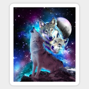 Cosmic Space Wolf Wolves Family Howling At Moon Sticker